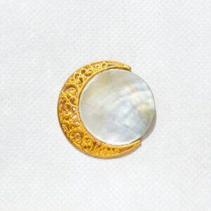 Handmade Crescent Moon Pin Brooch Gold and Pearl Celestial Jewelry